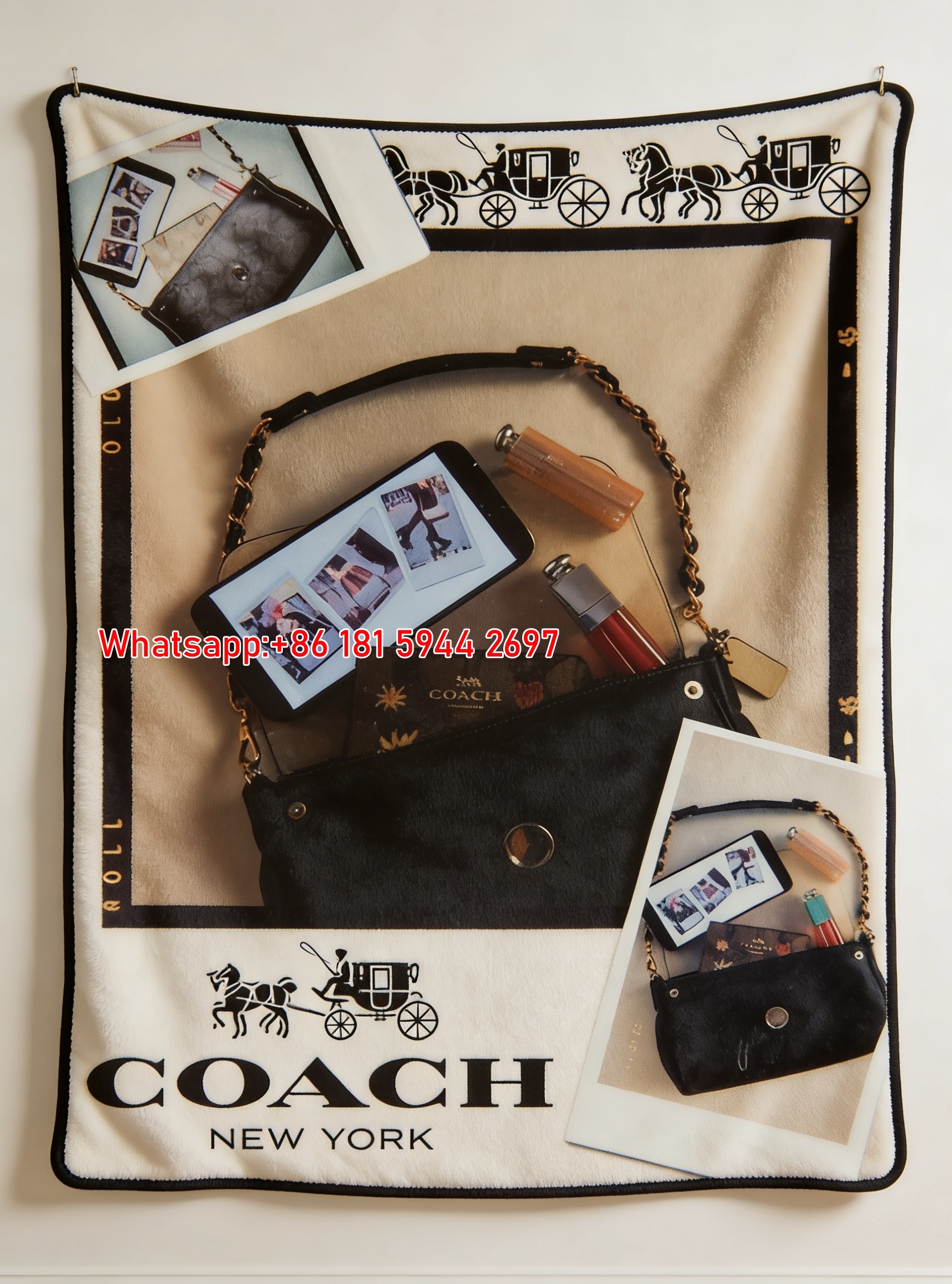 Coach New York Polaroid Flannel Throw Blanket for Sofa C178